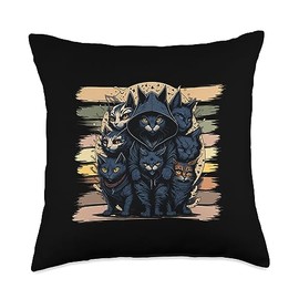 Nad-Cat Funny Black Cat Gang Gangster Style Throw Pillow, 18x18, Multicolor
