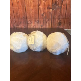 Silver Tree White Faux Fur Christmas Ornament Round 4.75” Set Of 3 Silver Tree