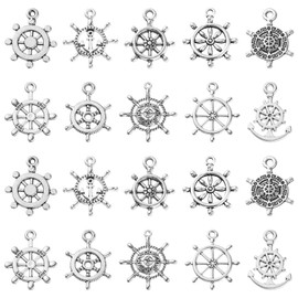 Ornazy 100pcs Tibetan Nautical Charms, 10 Styles, Antique Silver, Anchor, Rudder, Helm, DIY Jewellery Making