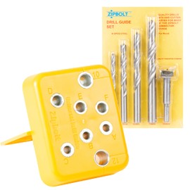 Zipbolt 40.280 Universal Drill Guide Handrail Railbolt Installation Jig with HSS 6.5mm, 8.5mm, 10mm, 12mm, Drill Bits and a 25mm Carbide-Tipped HSS Forstner Bit