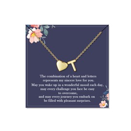 ESPVO Initial Necklaces for Women Teen Gifts Christmas Stocking Stuffers Jewelry Gold Plated Birthday Name Letter T Heart Pendant Presents Teenage Stuff Things 8-12 6-8