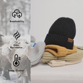 MAGISDU Beanie Winter Hats for Women Men Merino Wool Unisex Short Skull Cap Double Layer Fleece Lined Knit Fisherman Beanie