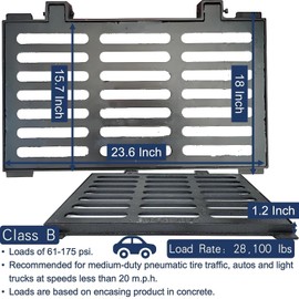TIANYAMAI Cast Iron Drain Grate and Frame 24x16 in, B-Class 28100 lbs Heavy-Duty Driveway Channel Cover, Outdoor Trench Drainage Grate with Base, Rectangle Metal Sewer Cover (IL23.6 x IW15.7)