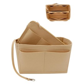 Felt Bag Organizer with Zipper, Multi-grid Bag Organizer Insert, Handbag & Tote Shaper for Speedy Neverfull Tote - Colour: Beige, Size: Large