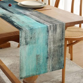 ZCHOMI Teal and Grey Table Runner 13x72 Inch Modern Abstract Art Painting Kitchen Dinning Table Decoration for Home Party Decor
