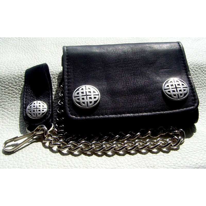 Leather Biker Wallet Leather Celti Knot Silver Shaving