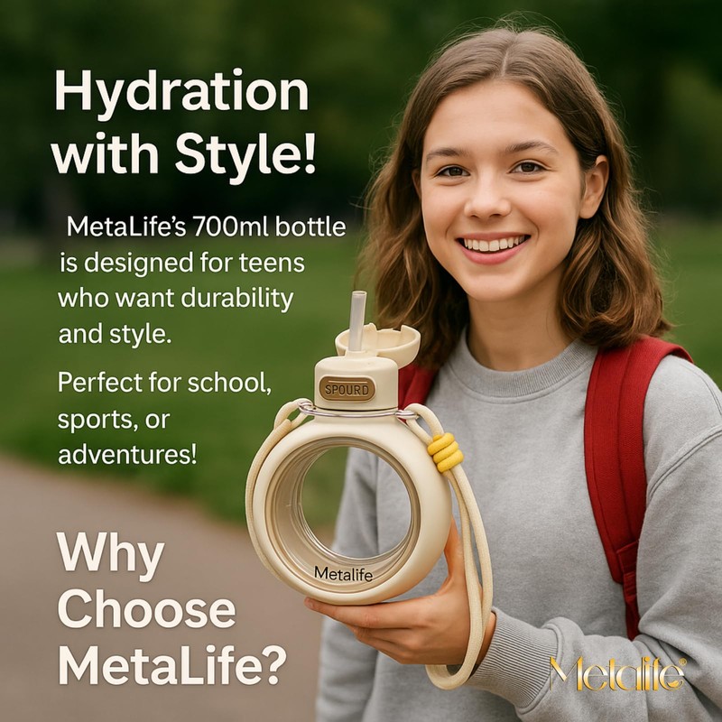 METALIFE Circular Sports Water Bottle – Green, 700ml, Leakproof with