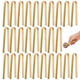 30 PCS Bamboo Tongs, Mini Tongs For Charcuterie, Wooden Tongs, Mini Tongs For Food Disposable Cooking Utensils, Natural Wooden Toast Tongs For Cooking Picking Up, For Toast Catering Buffet Or Home Use