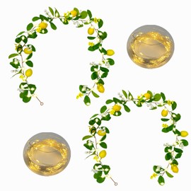 Hamifinee 2Pcs Artificial Lemon Garland Spring Summer Greenery Vine Garlands Lemons Dense Flowers Fairy Light Battery Powered for Door Wall Mantle Wedding Party Table Christmas Decorations