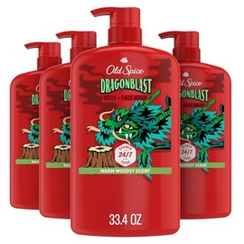 Old Spice Old Spice Cleansing Body Wash for Men, 3X Defense, 24/7 Shower Fresh with Lasting Scent, 2-in-1 Body & Face Wash, Dragonblast Scent, 33.4 (Pack of 4)