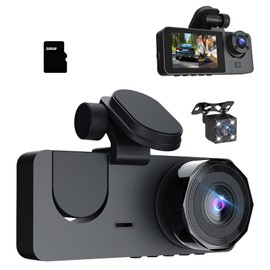 3 Channel Dash Camera Front and Rear Inside, 1080P HD Dash Cam with 32GB Card, Triple DVR Dash Camera with 2”IPS Screen, Night Vision, G-Sensor, Loop Recording, Motion Detection, 24H Parking Monitor