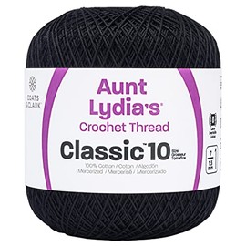 Coats Crochet Aunt Lydia's Crochet, Cotton Classic Size 10, Black