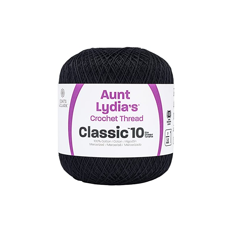 Coats Crochet Aunt Lydia's Crochet, Cotton Classic Size 10, Black