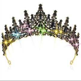 Brishow Light Up Bridal Wedding Rhinestone Tiaras, Crystal Prom Peagant Crowns, Sparkly Homecoming Headband for Women (Gold-Black)