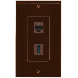 RiteAV - 1 x Cat6 Ethernet Female and 1 x HDMI Port Wall Plate Decorative - Brown