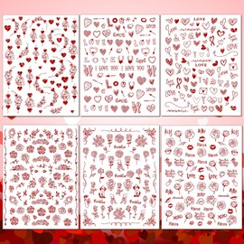 TailaiMei TailaiMei Valentine's Day Metallic Nail Art Stickers, Abstract Minimalist Self-Adhesive Kiss Love Hug Glittering Design for Women Manicure DIY or Nail Salon(934pcs, 12 Sheets)