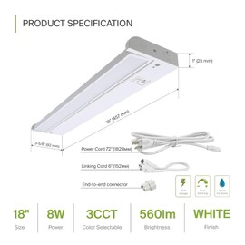 ASD Swivel LED Under Cabinet Lighting, 18 Inch 8W, Hardwired or Plug-in, 2700K/3000K/4000K, Hi/Low Switch, Rotatable Lens, Dimmable Linkable Under Counter Light for Kitchen, ETL & Energy Star