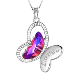 Butterfly Love Pendant Necklace - Woman 925 Sterling Silver Animal Butterflies February Birthstone Purple Crystal Necklace Jewelry Christmas Birthday Gift for Wife Mother DP0376F