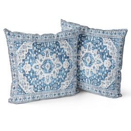 Snycler Light Blue Boho Throw Pillow Covers Set of 2 Boho Rug Carpet Double Sided Pattern Cotton Soft Pillow Case Cushion Cover Pillowcase for Garden Couch Sofa Bed Decorative 18x18 inch