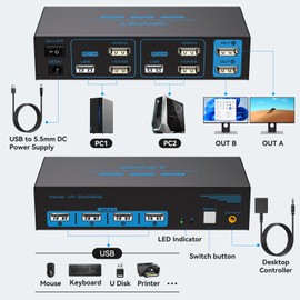 CMSTEDCD HDMI KVM Switch 2 Monitors 2 Computers 4K@60Hz USB 2.0 Monitor Switch for 2 Computers Share two Monitors and 4 USB Device Support Extended/Copy Mode Wired Controller and 2 USB Cables Included
