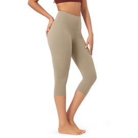 ODODOS Buttery Soft Lounge Yoga Capris for Women 19" High Waist Capri Leggings, Shaker Beige, X-Large