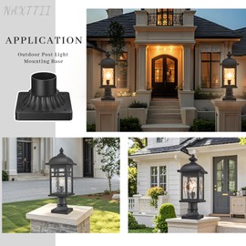 NAXTTII Outdoor Post Light Adapter 3 Inch Pier Mounting Base with Matte Black Finish Die-Case Aluminum Material and Anti-Rust