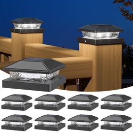 NIORSUN Solar Post Lights Outdoor, Fence Post Solar Lights Cool White, Waterproof, Garden Patio Fence Deck Decor, 4x4 Post Caps Wood Vinyl, Black 8 Pack