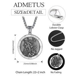 ADMETUS 925 Silver Holy Medal, Sacred Amulet Necklace, Protection Pendant, Jewellery, Religious Gifts for Men, with 2.5 mm 22 Inches + 2 Inch Rolo Chains, Sterling Silver, No Gemstone