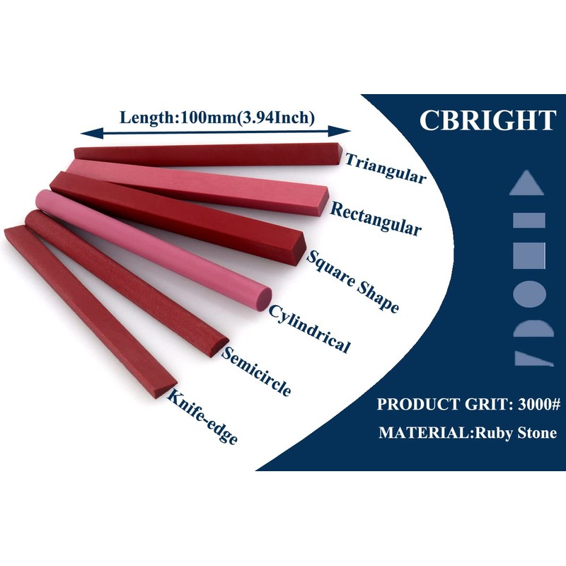 CHEERBRIGHT 6PCS 3000# Ruby Whetstone Sharpening Stone Set, Variety of