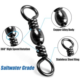 SILANON Barrel Swivels Fishing Tackle,60/120pcs Rolling Ball Fishing Swivels Connector Stainless Brass Solid Rings High Strength Saltwater Fishing Swivels Accessories (3/0 60pcs)