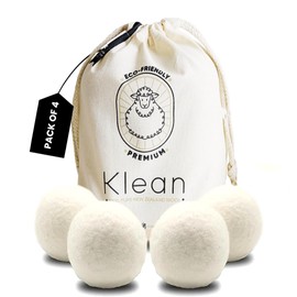 Klean Wool Tumble Dryer Balls | Handmade, Organic, Fabric Softening & Odour-Free | 100% New Zealand Wool Laundry Balls | 1000+ Loads | Reduce Drying Time, Noise, Wrinkles & Static Cling | 4 XL Pack