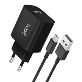 Netzladegerät, Micro-USB-Anschluss, Cool Universal, 2,4 A, Kit 2-in-1, Schwarz
