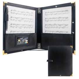 GraduatePro Elastic Music Sheet Holder 9.5" x 12" PU Leather Choir Music Folder with Hand Strap for Piano Particle and Stage Performance