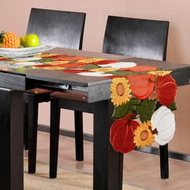 OWENIE Thanksgiving Fall Table Runner 120 Inches Long, Fall Pumpkins Exrta Long Outdoor Table Runner , Thanksgiving Home Decoratiions, Farmhouse Table Runner, Autumn Dresser Scarves, 13 x 120 Inches