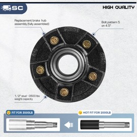 Trailer Brake Idler Hub Kit, 5-Hole, 4.5" Bolt Circle Brake Idler Hub for 3500lb Trailer 1-1/16'' to 1-3/8'' Axles with Extra Dust Caps & Rubber Plugs, Replacement Brake Hub Drum Assembly(Set-2)