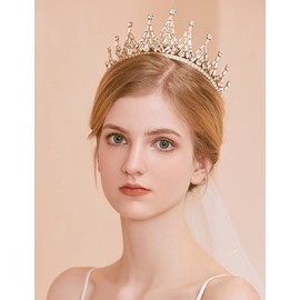 Wekicici Gold Crystal Tiara Rhinestone Royal Queen Crown Wedding Headband Wedding Hair Accessories for Women Girls Pageant Prom Birthday Quinceanera(Gold)