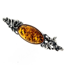 SilverAmber Jewellery UK - Genuine Green Baltic Amber & 925 Sterling Silver Classic Celtic Brooch/Pin - GL817G