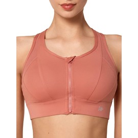Yvette Strong Support Sports Bra Large Breasts with Front Closure Mesh Ringer Back Without Underwire for Fitness Running, pink