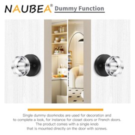 naubea 2 Pack Glass Black Dummy Door Knob Crystal Dummy Door Knobs Interior, Round Vintage Door Knob Matte Black Dummy Door Handle Interior for Hall Pantry Closet Door Knobs