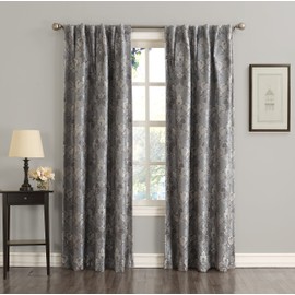 Sun Zero Mayfield Floral Pattern Blackout Back-Tab Curtain Panel, 54" x 63", Gray