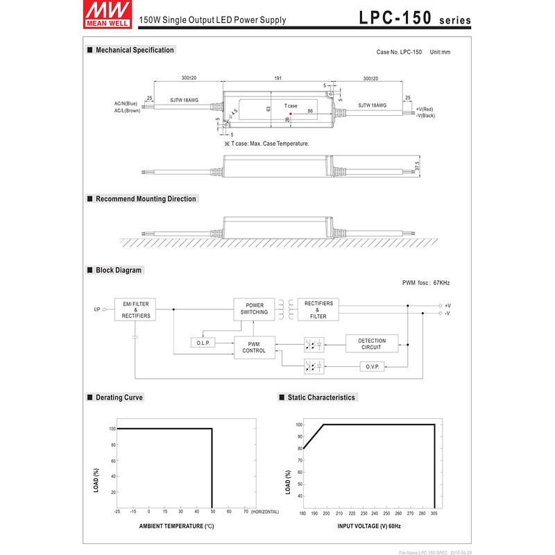MW Mean Well LPC-150-350 430V 350mA 150W Single Output LED