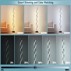ZxWLife Floor Lamp, LED Modern Floor Lamps for Living Room, 2500LM-40W Lamp for Living Room 3Color Remote Dimmable Standing Lamp, 57" Spiral Black Floor Lamp for Living Room Bedroom Office
