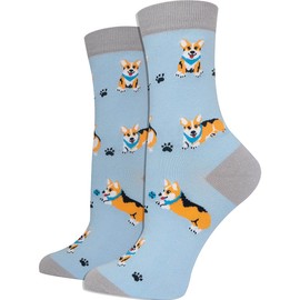 Calcetines de animales de alta calidad para mujer, Corgi (azul), 4-10