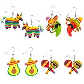 Cinco De Mayo Earrings for Women Mexican Festival Fiesta Sombrero Dangle Earrings Acrylic Fiesta Chill Earrings Mexican Holiday Gift
