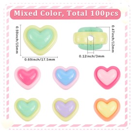 SUNNYCLUE 100Pcs Heart Shaped Bead Acrylic Love Heart Beads Bulk 8 x 15mm Colorful Opaque Hearts Valentine's Day Loose Spacer Large Bead for Jewelry Making Necklaces Bracelets DIY Crafts Accessories