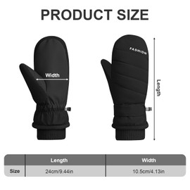 Feelorna Women Ski Gloves, Waterproof Touchscreen Ski Mittens Soft Winter Thermal Gloves with Plush Windproof Anti-slip Snowboard Gloves for Skiing Running Hiking Outdoor Sports (Black, One Size)