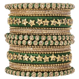 Aheli Ethnic Colorful Bangles Chuda Set Stone Studded Bangle Set Indian Wedding Wear Fashion Jewelry Gift for Women Green
