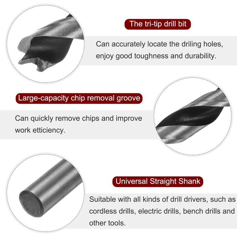 sourcing map Brad Point Drill Bits 9mm(23/64") Dia Straight Round