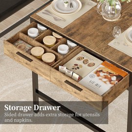 VECELO 65" Dining Table Set for 4-6, 3-Piece Kitchen Set with 2 Utensil Drawers, 2 Benches & Wine Rack, Space Saving & Heavy Duty, with Metal Frame & MDF Board, Rustic Brown