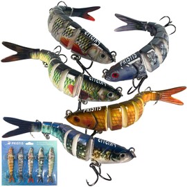 Pristis 5 pcs Multi Jointed Swimbaits, Artificial Fishing Lures for Saltwater Freshwater, Lifelike Slow Sinking Animated Hard Baits Set for Bass Pike Perch Trout Crappie Walleye Snook, Fishing Plugs
